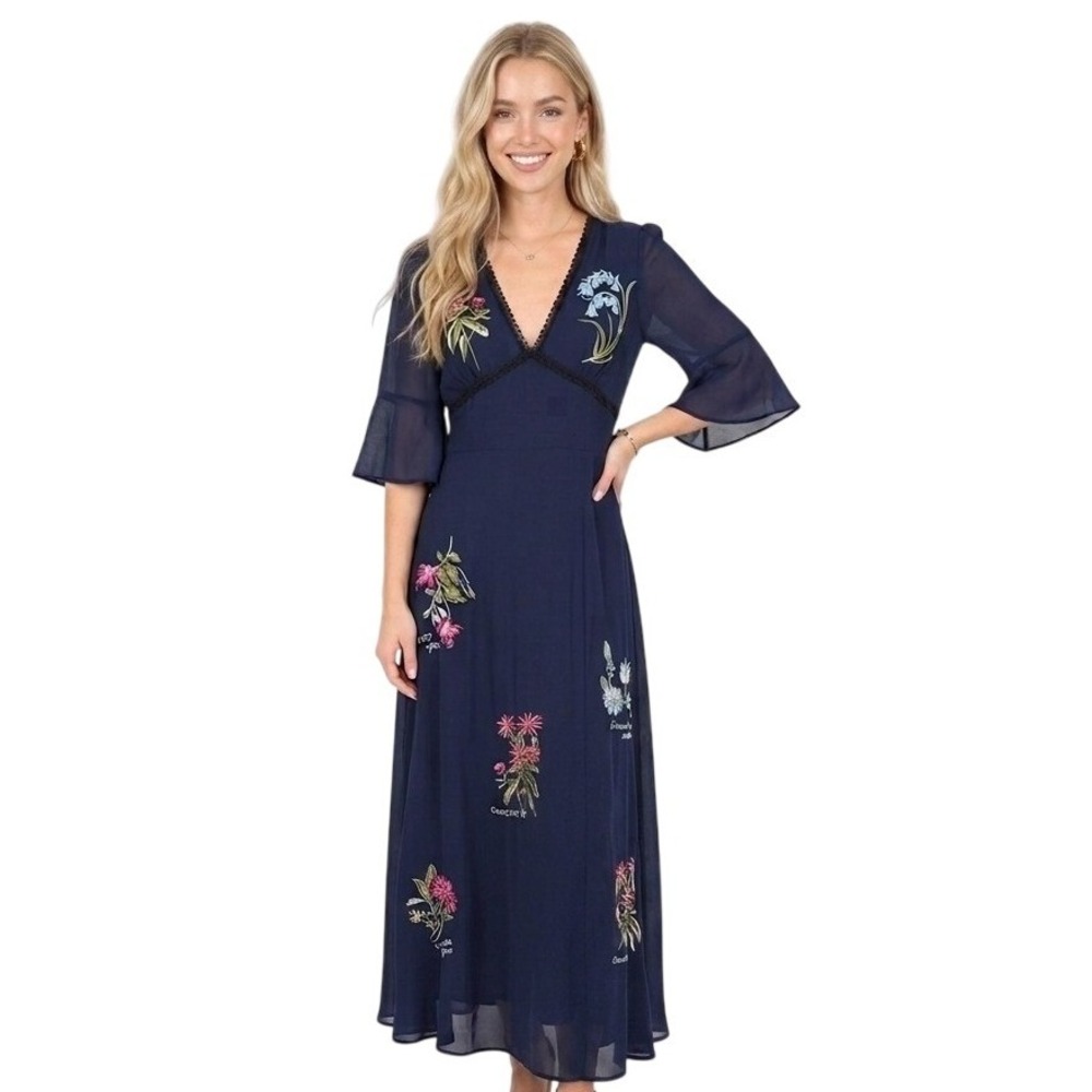 Hope &‎ Ivy The Heather Maxi Dress Women's Embroidered Frill Sleeve Thigh Split